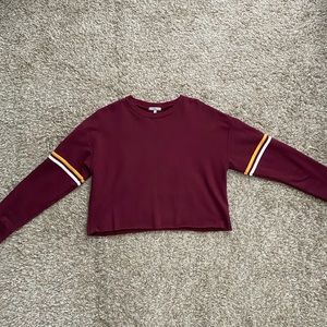 Charlotte Russe sweater, size S. Maroon with yellow&white stripes on sleeve